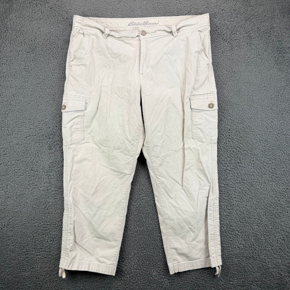Eddie Bauer Womens 16 Khaki Ripstop Cargo Crop Pants Tan Outdoor Hiking Utility